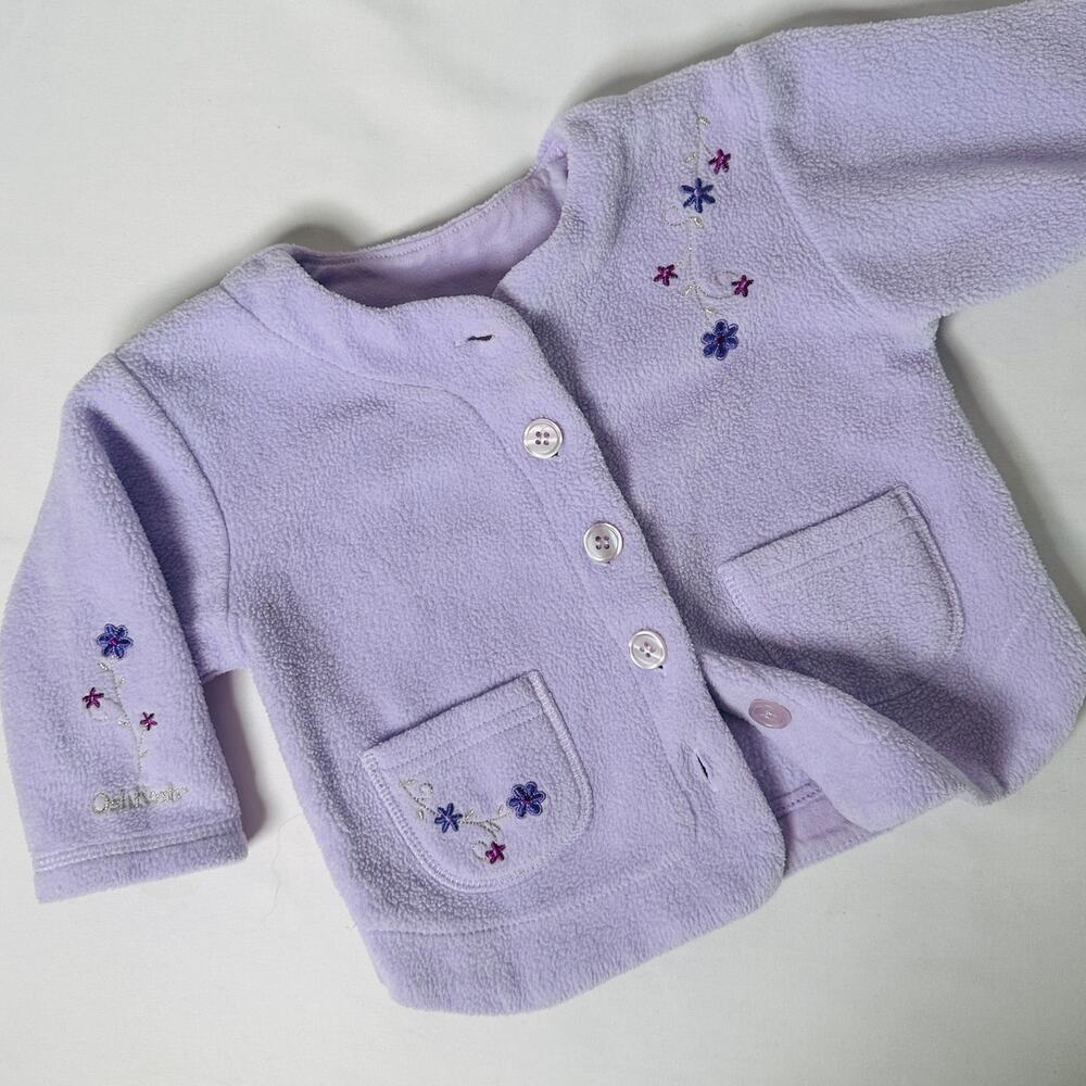 Vintage OshKosh B'Gosh Purple Floral Button Up Cardigan Sweater Sz 12 mo